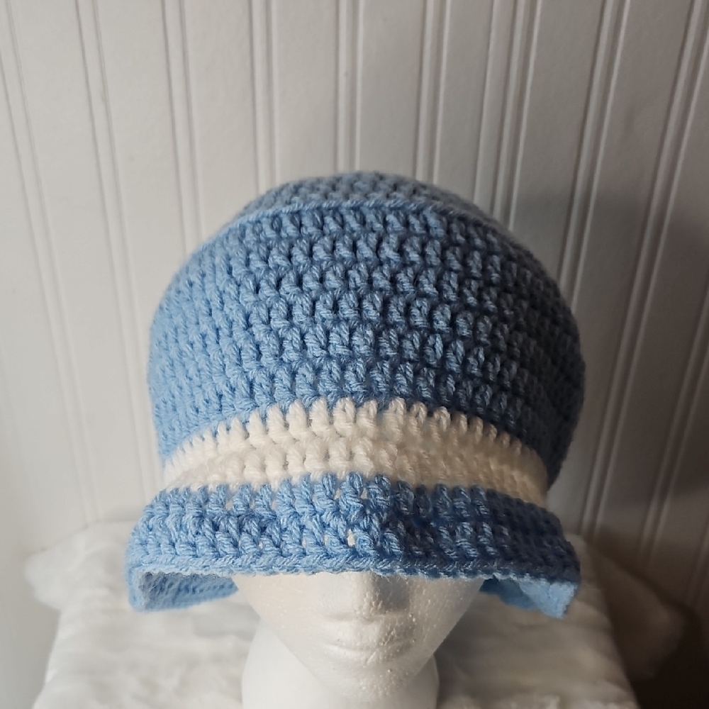 Neq Handmade  Blue and White Crochet Bucket Hat for Men